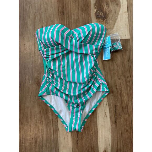 NWT Draper James Prep In Your Step Draped Bandeau One Piece Swimsuit Size Small - Picture 1 of 11
